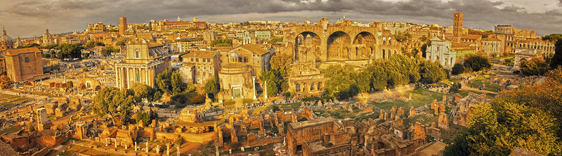 Panoramic photograph of the modern city of Rome